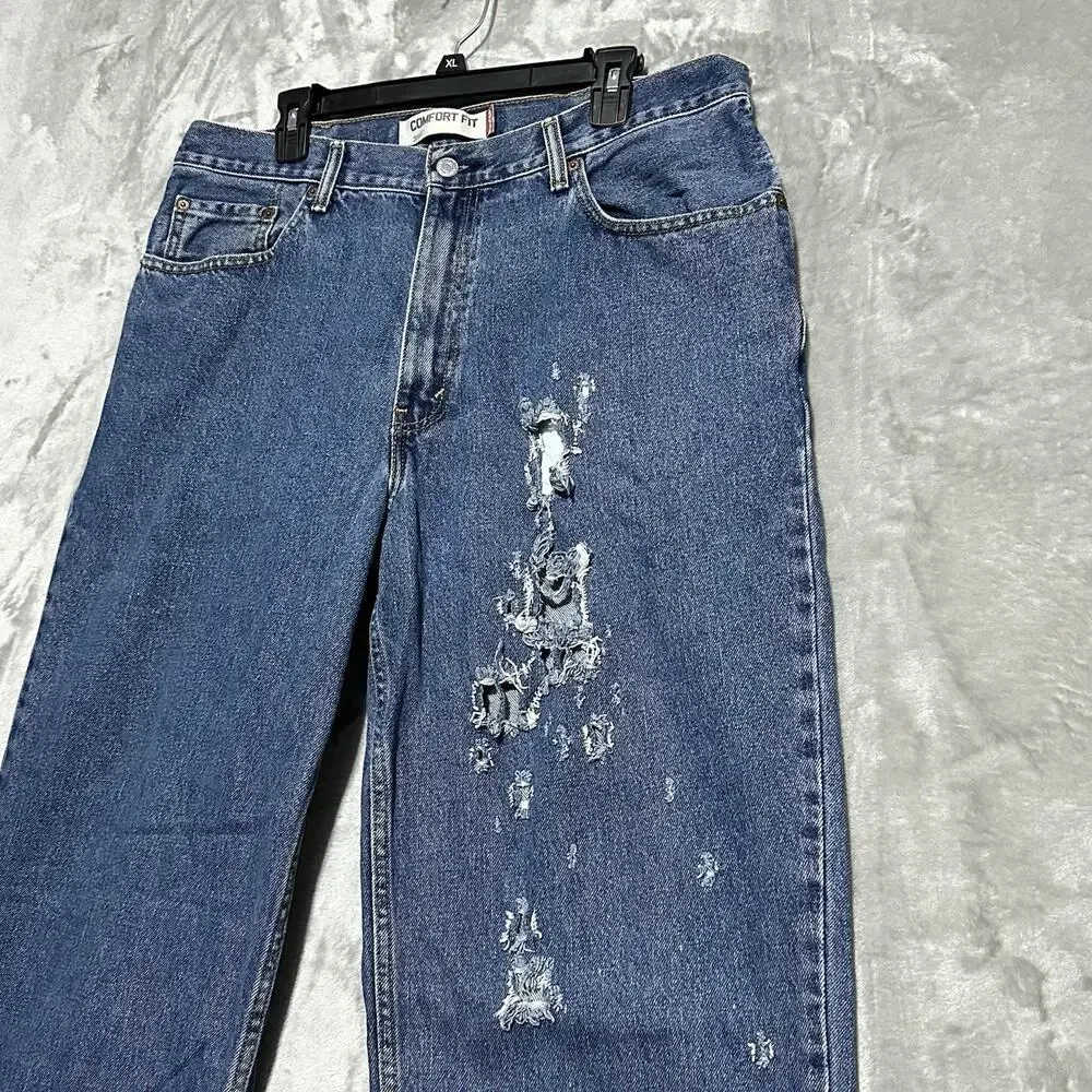 Y2k Levis Distressed Comfort Fit 560 Medium Wash Blue Jeans Mens 38x34 Classic‎